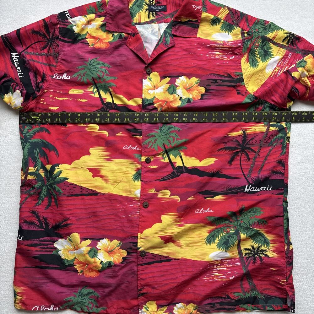 Year In Year Out Hawaiian Shirt‎ Mens XXL Red Tropical Sunset Palm Tree Aloha - Picture 10 of 15